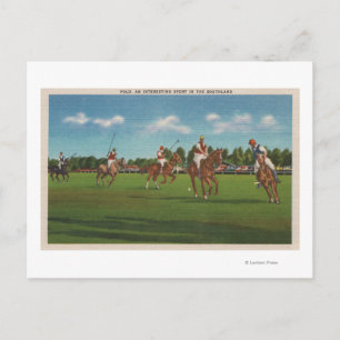 Polo Scene med spelare och hästar på Gräsmatta Vykort