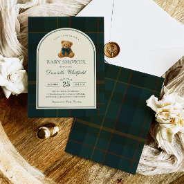 Polo Tartan Teddybjörn Pojke Baby Shower Inbjudningar