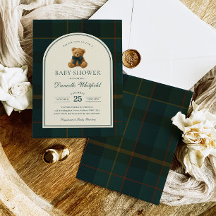 Polo Tartan Teddybjörn Pojke Baby Shower Inbjudningar