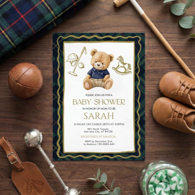 Polo Teddy Bear Baby Shower Invitation Inbjudningar (Skapare uppladdad)