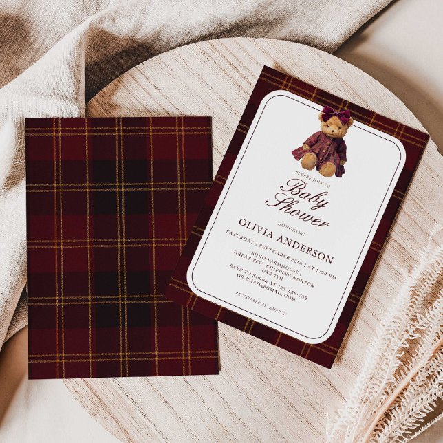 Polo Teddy Bear Girl Baby Shower Invitation Inbjudningar (Skapare uppladdad)