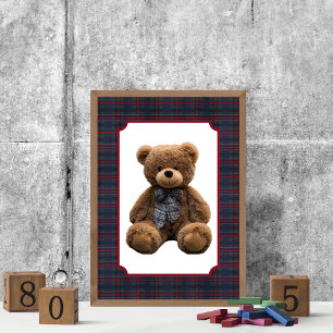 Polo Teddy Bear Tartan Plaid Baby Pojke Barnkammar Poster