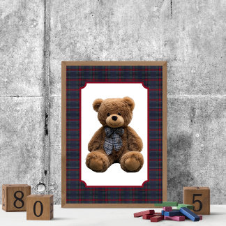 Polo Teddy Bear Tartan Plaid Baby Pojke Barnkammar Poster