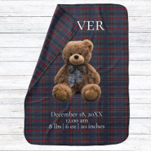 Polo Teddy Bear Tartan Plaid Birth Stats Newborn