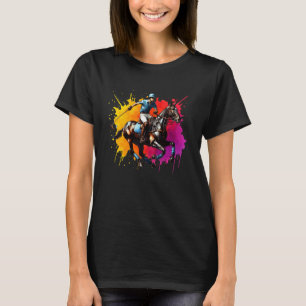 Polospelare Färgrik Häst Ridning Sport Ridning T Shirt