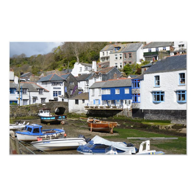 Polperro Cornwall England Low Tide Fototryck (Framsidan)