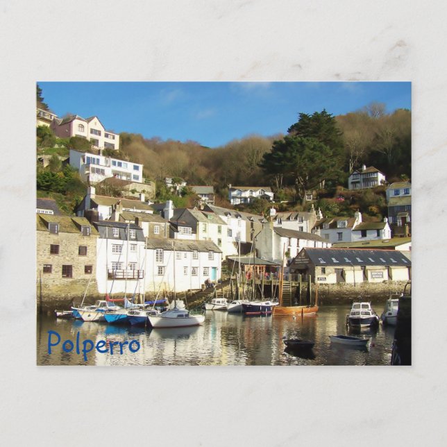 Polperro Harbor Cornwall England Vykort (Framsida)