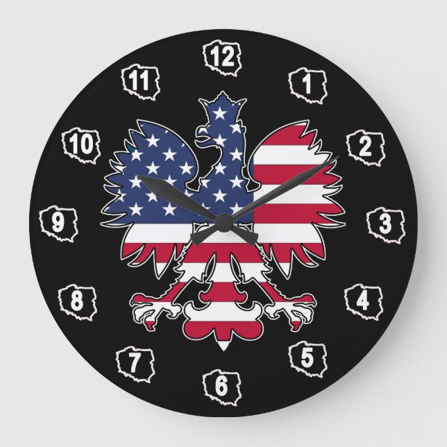 Polsk amerikansk Eagle Clock Stor Klocka (Framsida)