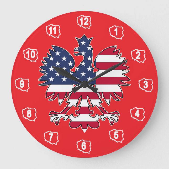 Polsk amerikansk Eagle Clock Stor Klocka (Framsida)