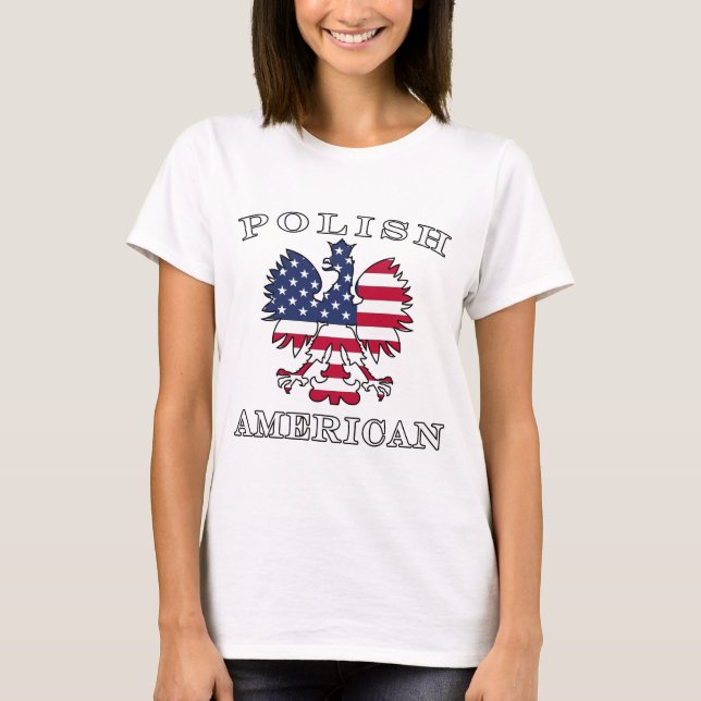 Polsk amerikansk Flagga Eagle T-shirt (Framsida)