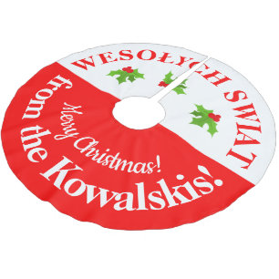 Polsk-amerikanska Wesolych Swiat God jul Julgransmatta Borstad Polyester