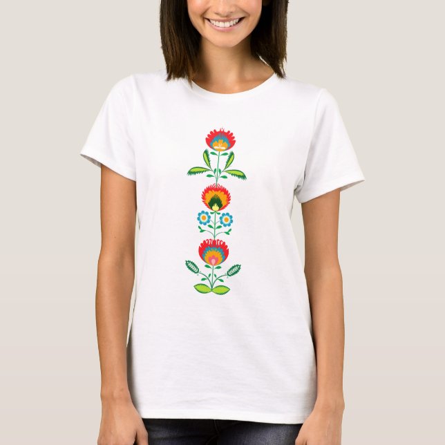 Polsk blom- broderi, T-tröja T-shirt (Framsida)