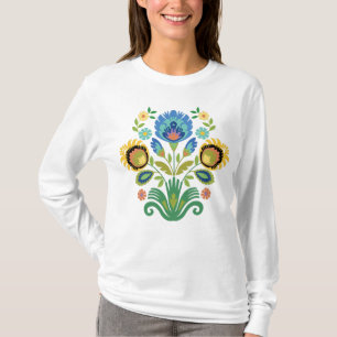 Polsk Blommigt Azure Blue Papercut Design T-Shirt