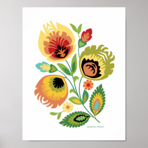 Polsk Blommigt Bright Gult Papercut Design Poster