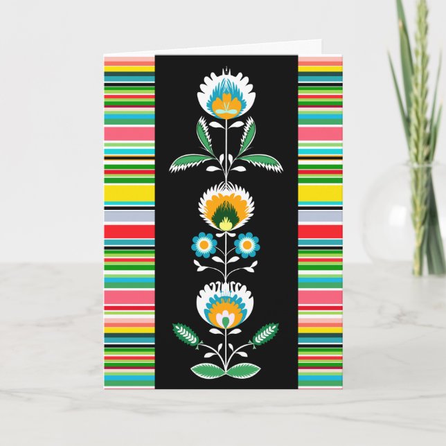 Polsk Blommigt Embroidery, hälsningskort Kort (Framsida)