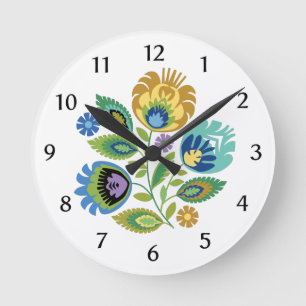 Polsk Blommigt Gult Ochre Clock Rund Klocka
