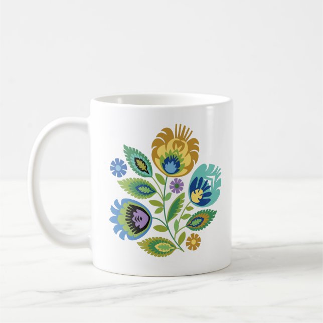Polsk Blommigt Gult Ochre Papercut Design Kaffemugg (Vänster)