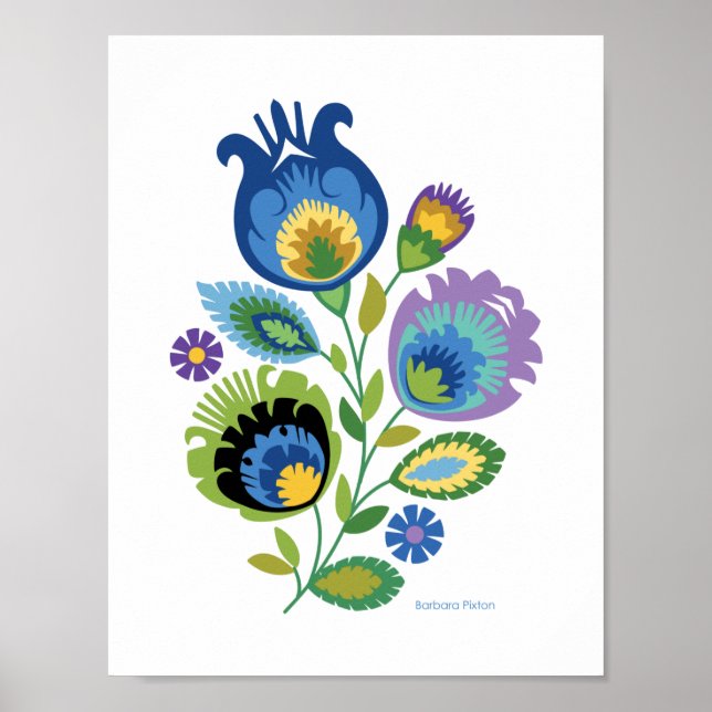 Polsk Blommigt Mörk blått Papercut Design Poster (Framsidan)