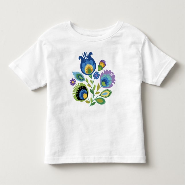 Polsk Blommigt Mörk blått Papercut Design T Shirt (Framsida)
