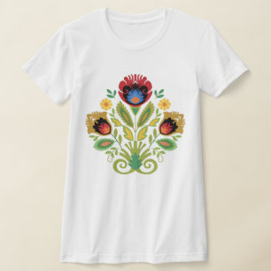 Polsk Blommigt Mörk Red Papercut Design T-Shirt
