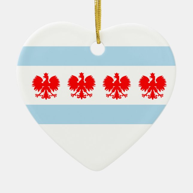 Polsk Chicago flagga Julgransprydnad Keramik (Framsidan)