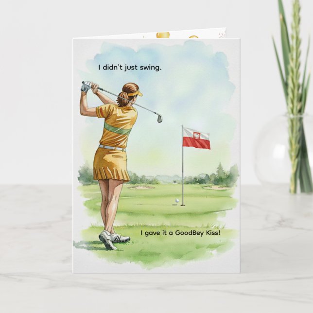 Polsk födelsedagskort för golfare, Retro-dam, Pole Kort (Framsida)