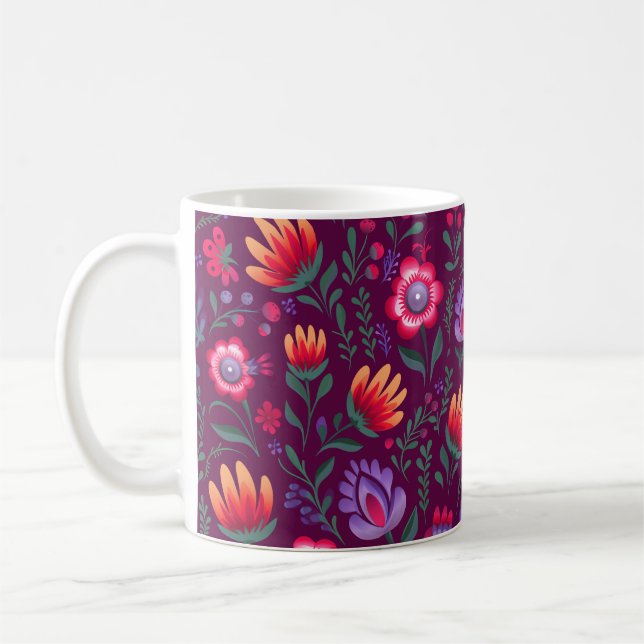 Polsk Folk Flowers Wycinanki Rosa Kaffemugg (Vänster)