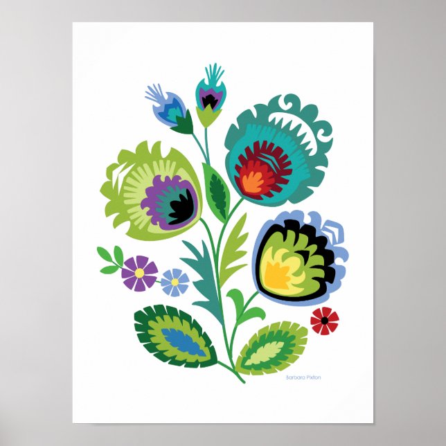 Polsk folkart Grönt Flower Poster (Framsidan)