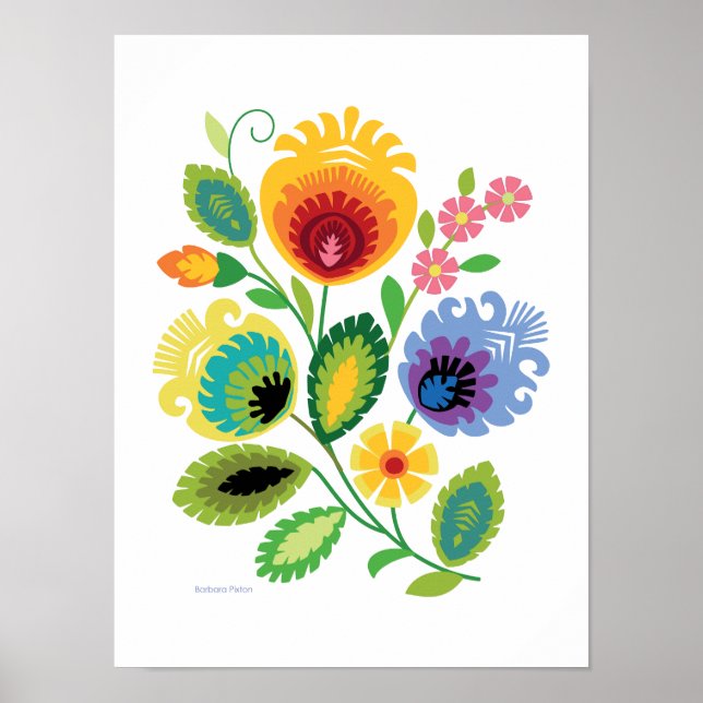 Polsk folkart-Gult Poster färdigt (Framsidan)