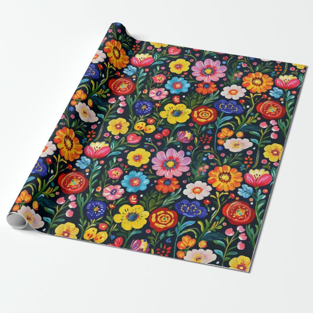 Polsk folkart Hand-Paected Wrapping Papper Presentpapper (Utrullad)