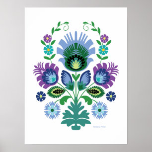 Polsk folkart Light Blue Flower Poster