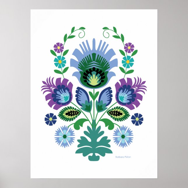 Polsk folkart Light Blue Flower Poster (Framsidan)