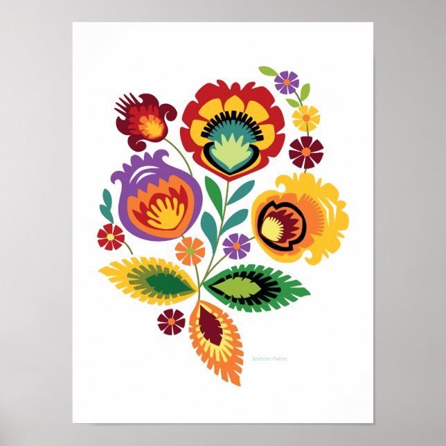 Polsk folkart Orange Flower Poster (Framsidan)