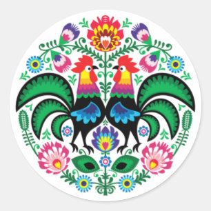 Polsk folkart Tupp Sticker Runt Klistermärke