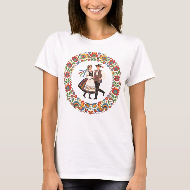 Polsk folkdans Wycinanki T Shirt (Framsida)