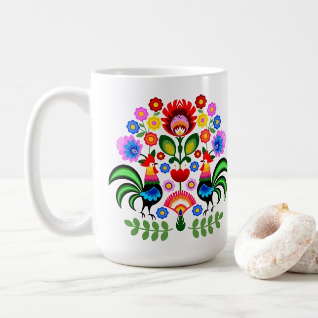 Polsk folkkonst - blommigt embroidery mönster kaffemugg (Med munk)