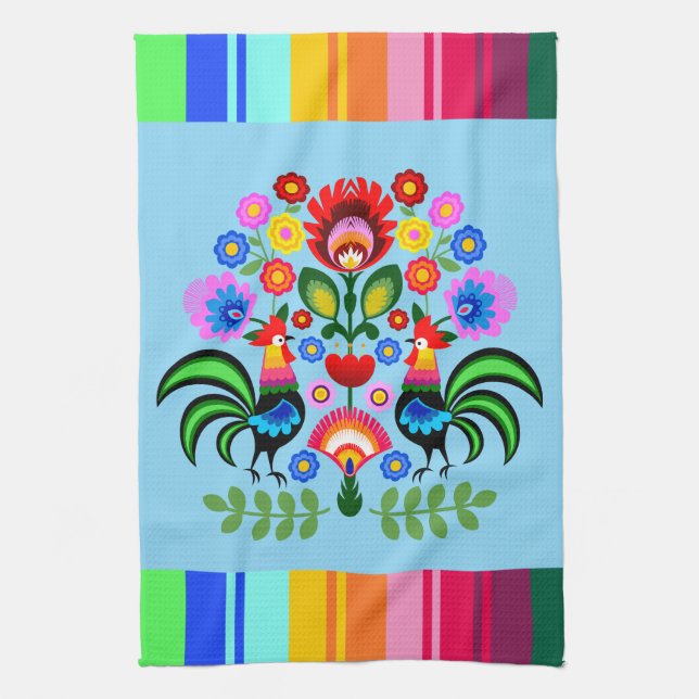 Polsk folkkonst - blommigt embroidery mönster kökshandduk (Vertikal)