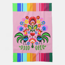 Polsk folkkonst - blommigt embroidery mönster kökshandduk