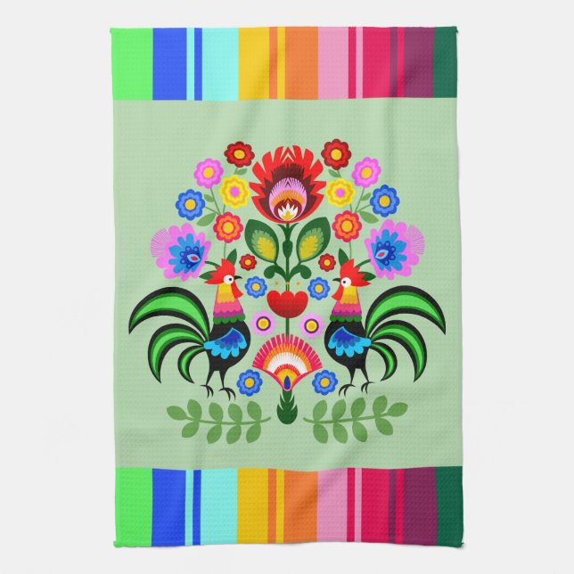 Polsk folkkonst - blommigt embroidery mönster kökshandduk (Vertikal)