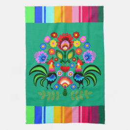 Polsk folkkonst - blommigt embroidery mönster kökshandduk