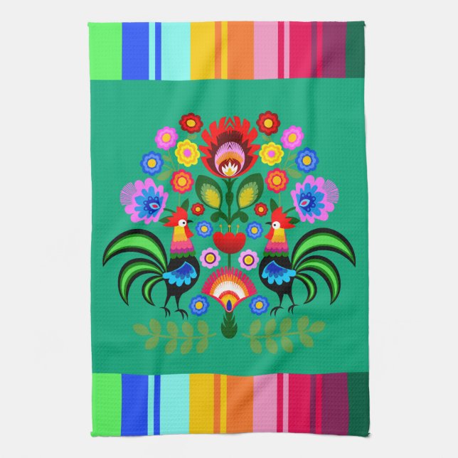 Polsk folkkonst - blommigt embroidery mönster kökshandduk (Vertikal)