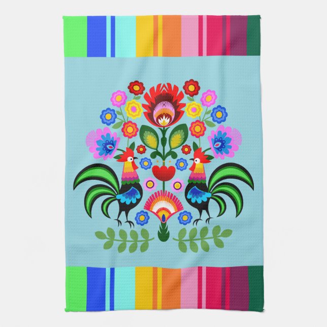 Polsk folkkonst - blommigt embroidery mönster kökshandduk (Vertikal)
