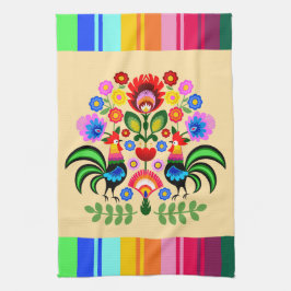 Polsk folkkonst - blommigt embroidery mönster kökshandduk