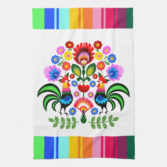 Polsk folkkonst - blommigt embroidery mönster kökshandduk (Vertikal)