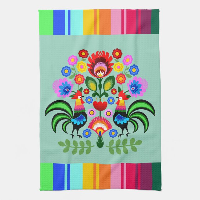 Polsk folkkonst - blommigt embroidery mönster kökshandduk (Vertikal)