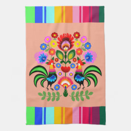 Polsk folkkonst - blommigt embroidery mönster kökshandduk