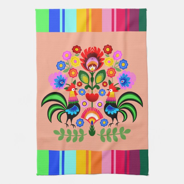 Polsk folkkonst - blommigt embroidery mönster kökshandduk (Vertikal)