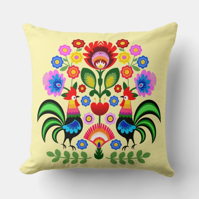 Polsk folkkonst - blommigt embroidery mönster kudde (Framsida)