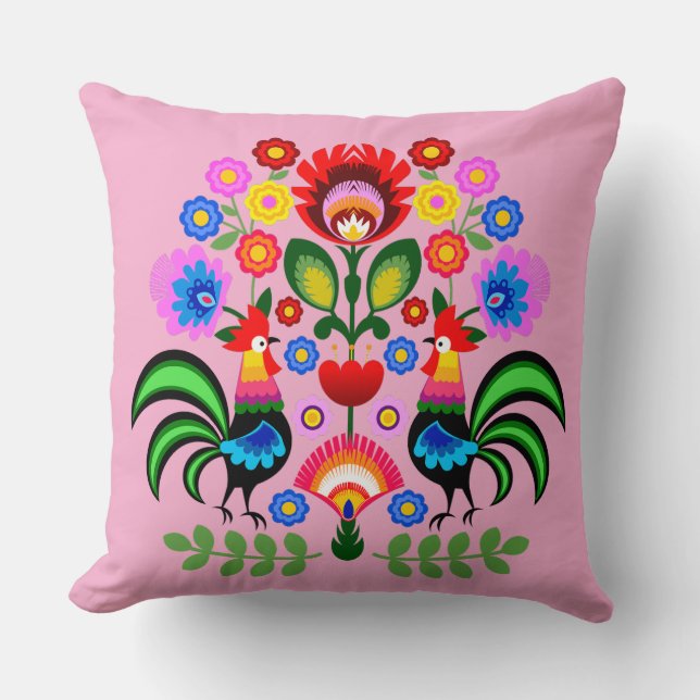 Polsk folkkonst - blommigt embroidery mönster kudde (Framsida)
