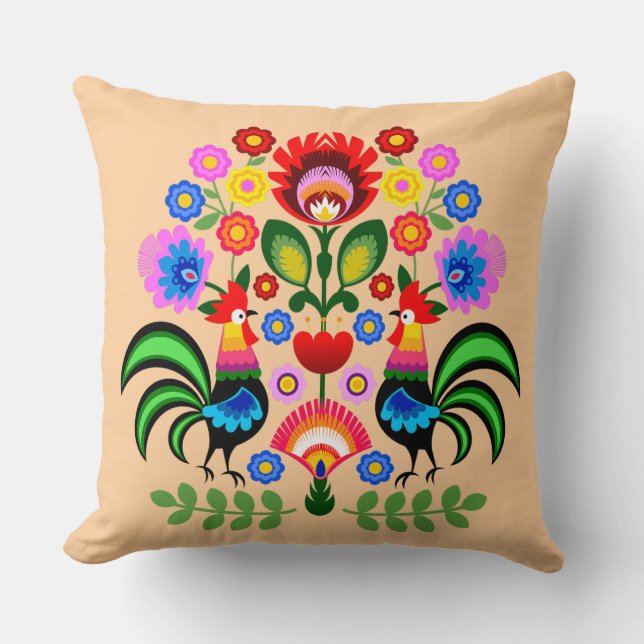 Polsk folkkonst - blommigt embroidery mönster kudde (Framsida)